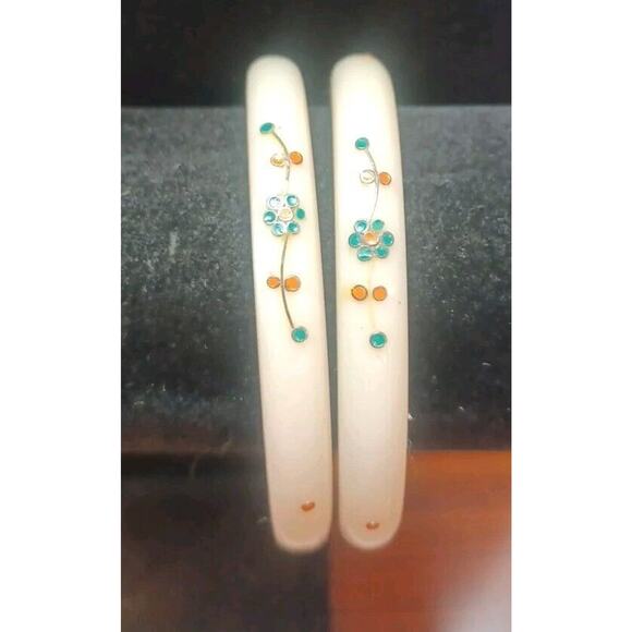 Celluloid Dangle Bracelet Bangle Flowers Colorful Handmade Design Lot Of 2 - Picture 2 of 7